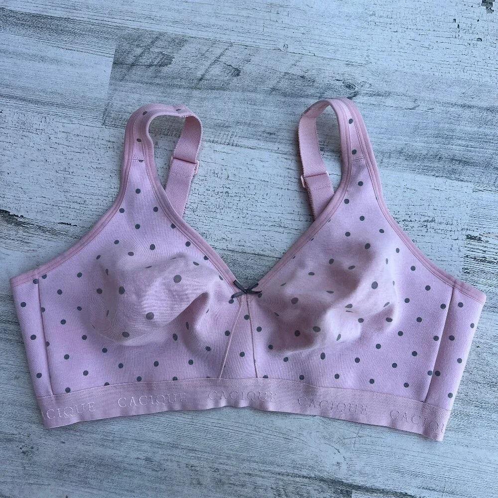 Cacique Bra 44D Pink Gray‎ Polka Dot